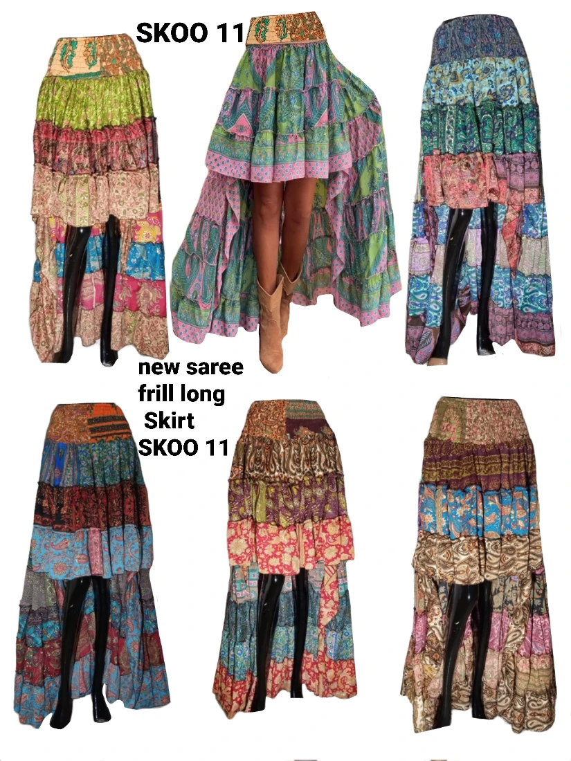 Indian GYPSY Handmade Silk Long Skirt Boho Wrap Around Mandala Sarong Block Print Hippie saree skirt  wholesale