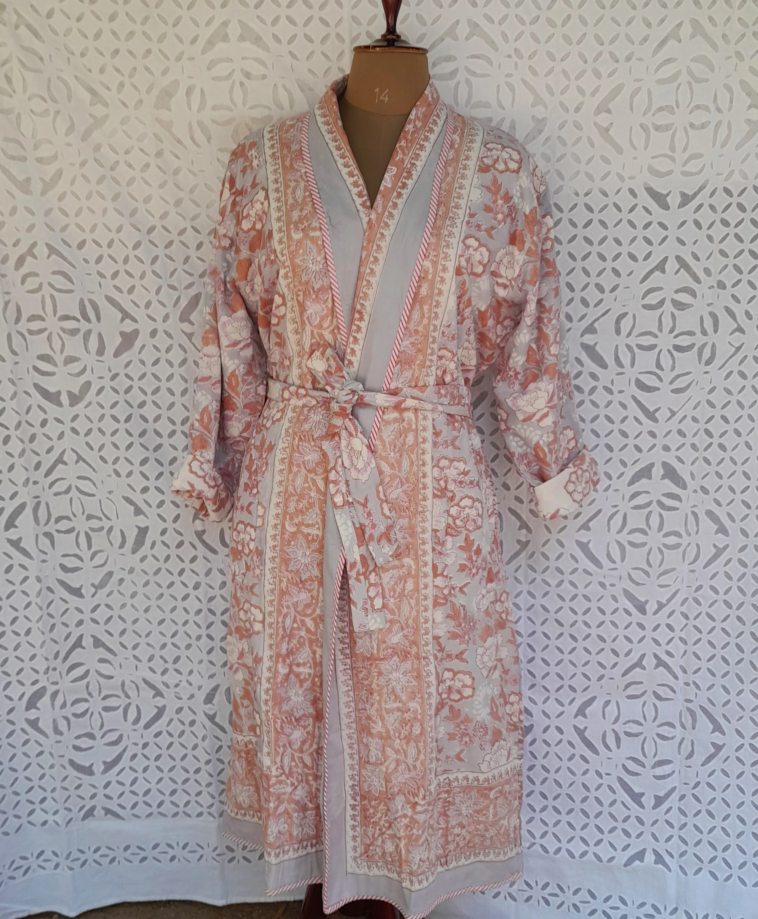 Роскошное стеганое кимоно из хлопка с ручным принтом, Двусторонняя одежда, стандартный халат с длинным рукавом и макси для сна и отдыха