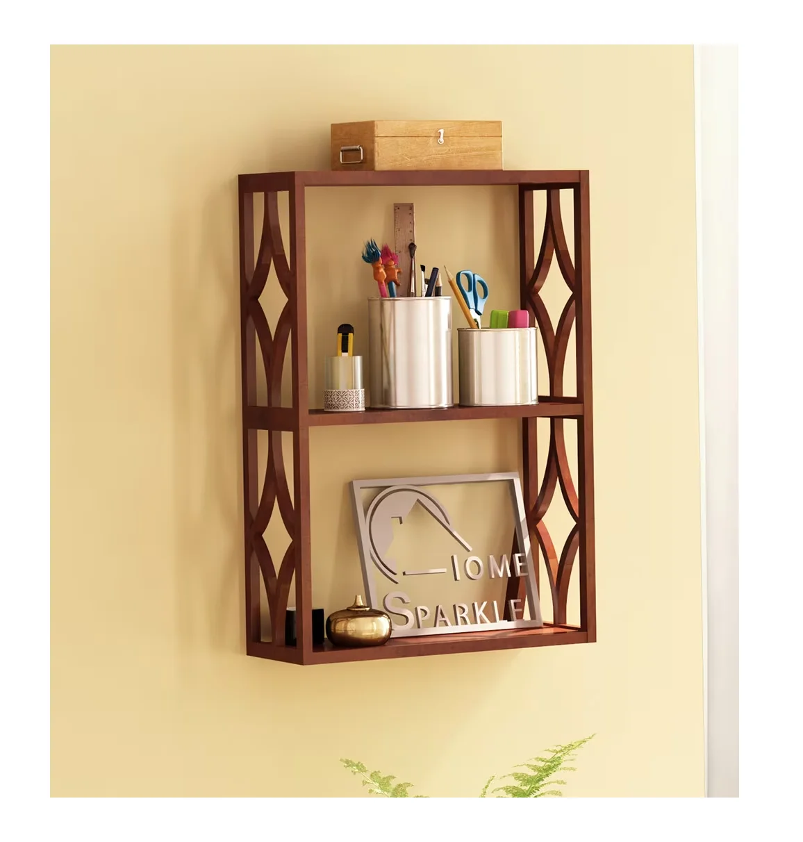 New design wood wall shelf handicraft 3 compartment and square shape wood wall shelf at wholesale price
