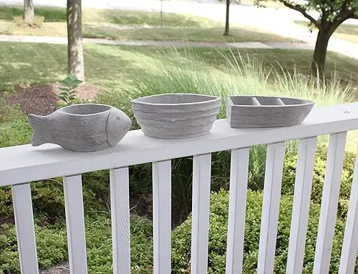 Planters Set of 3 Fish Boat and Wave - Small Pots for Succulents or Flowers