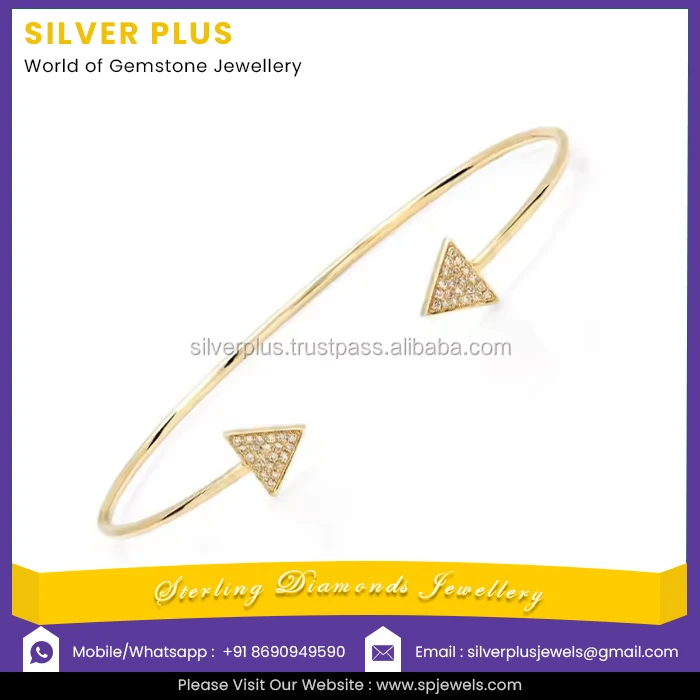 New Design 14k Solid Gold 0.13 Carat Diamond Open Arrow Adjustable Bangle Wholesale Manufacturer Jewelry Supplier