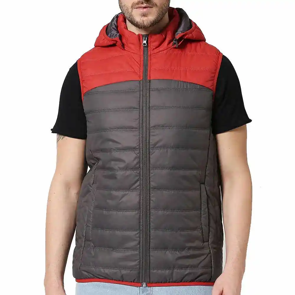 Zipper Style Inner Pocket Breathable Puffer Vest With Hood Stand Collar Trendy Fashionable Sleeveless Men Bubble Puffer Vest