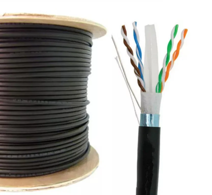 YUHONG SFTP щит черный сетевой кабель Cat6 сплошной медный наружный ПВХ ПЭ 1000 футов 305 м 100 23AWG деревянная сеть