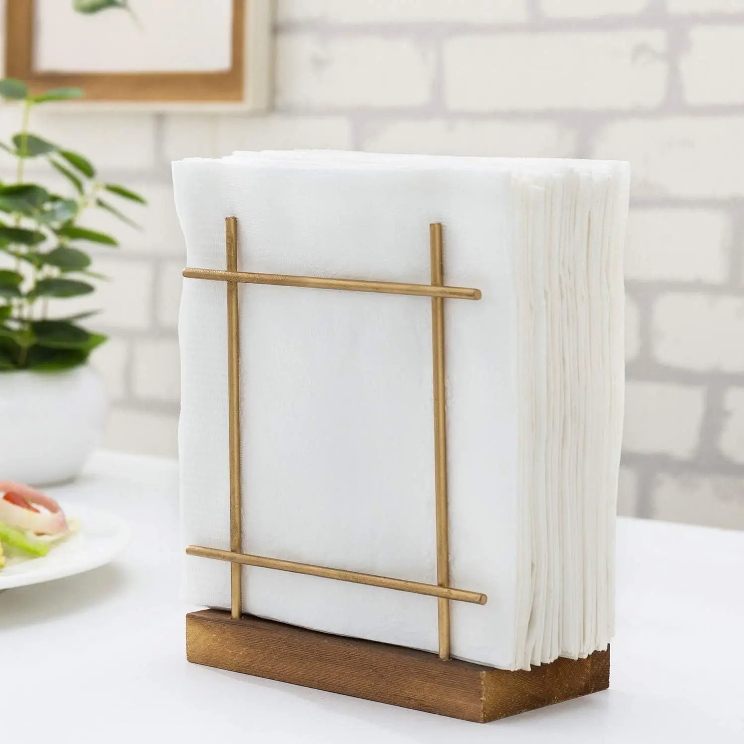 Napkin Holder for Table Tissue Paper Dispenser Wooden Napkin Holders for Kitchen Dining Room Table Decor wooden base