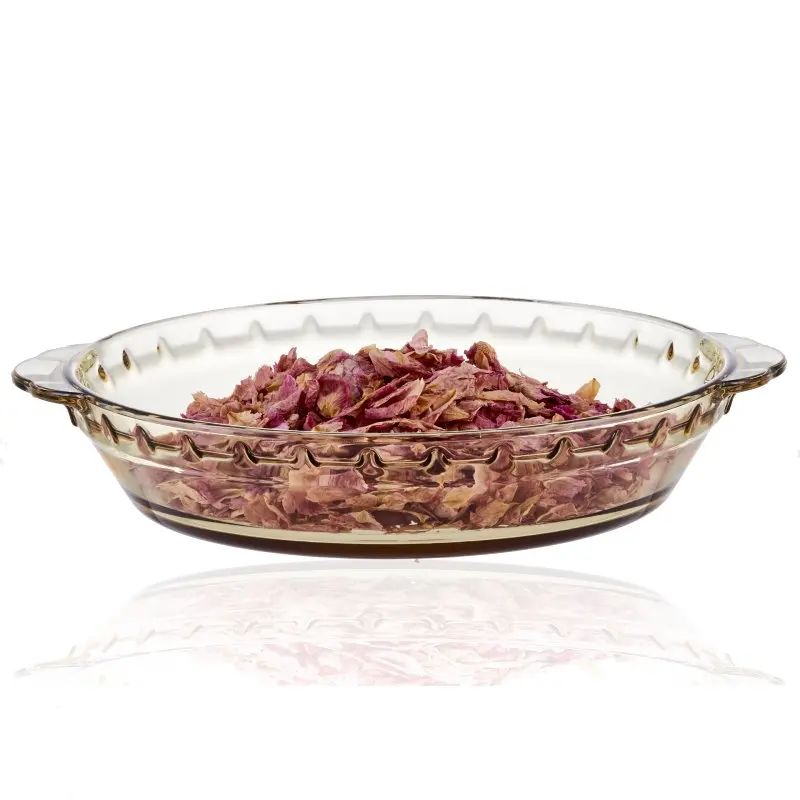 Linuo Best Selling Microwave Deep Round Pie Plate Dish Glass Pie Pan with handle for Baking for Fruit, Pumpkin, Holiday Pies