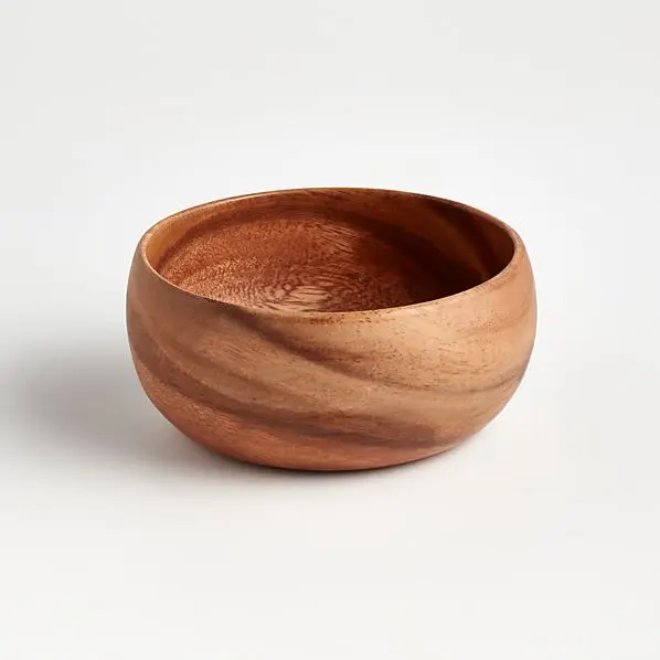 Simple Style Acacia Wooden Round Ice Cream Bowl And Spoon Set Too Much Expensive  Handmade Design With Natural Polish