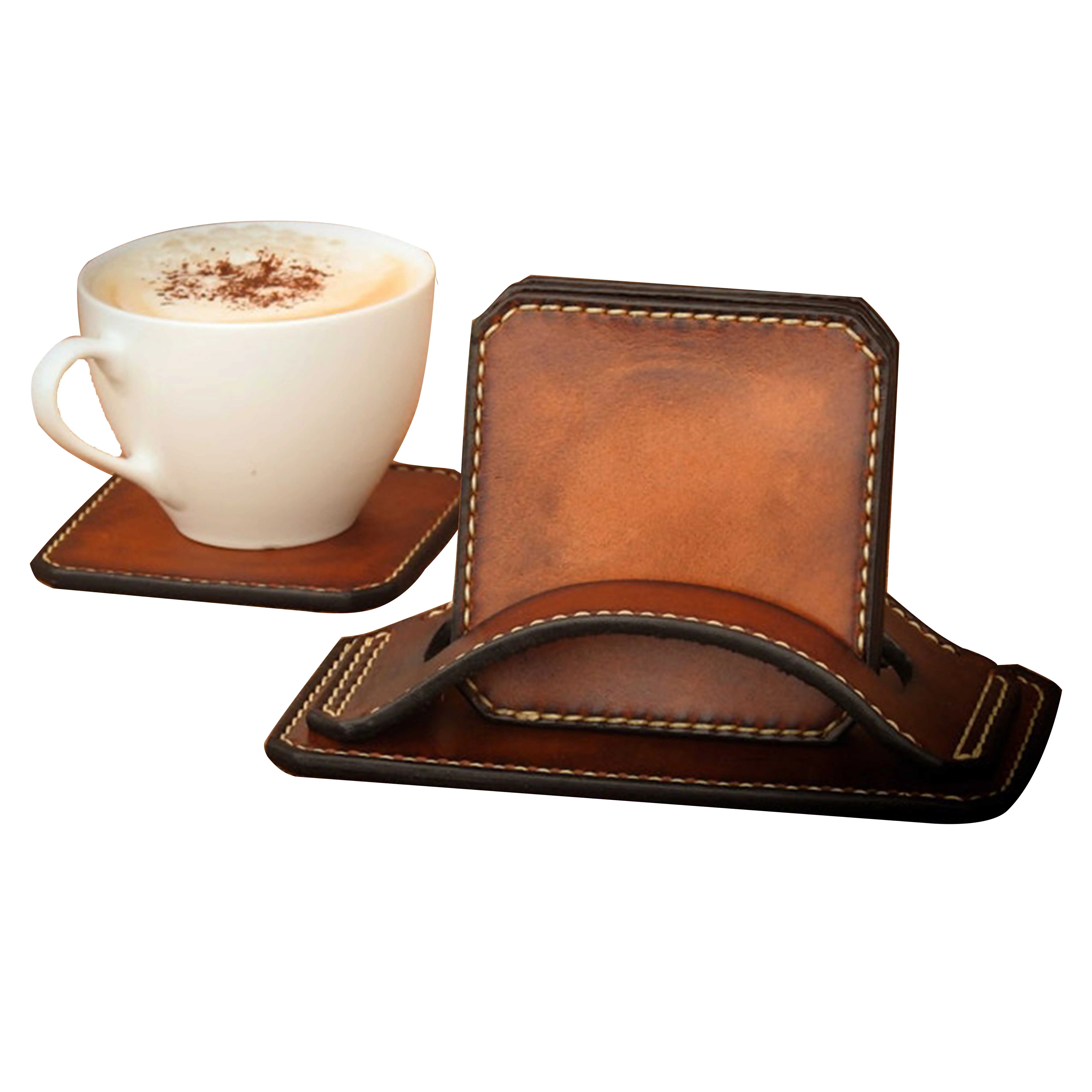 High Quality Low Price Factory Made Rich Grain Leather Hexagonal coasters for office and gift use
