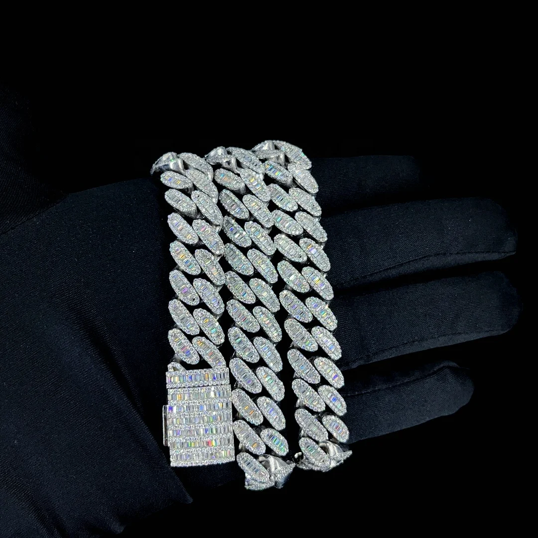 Iced Out VVS Moissanite Diamond Cuban Chain Fine Jewelry 925 Sterling Silver With Gold Plating Hip Hop Necklace Chain