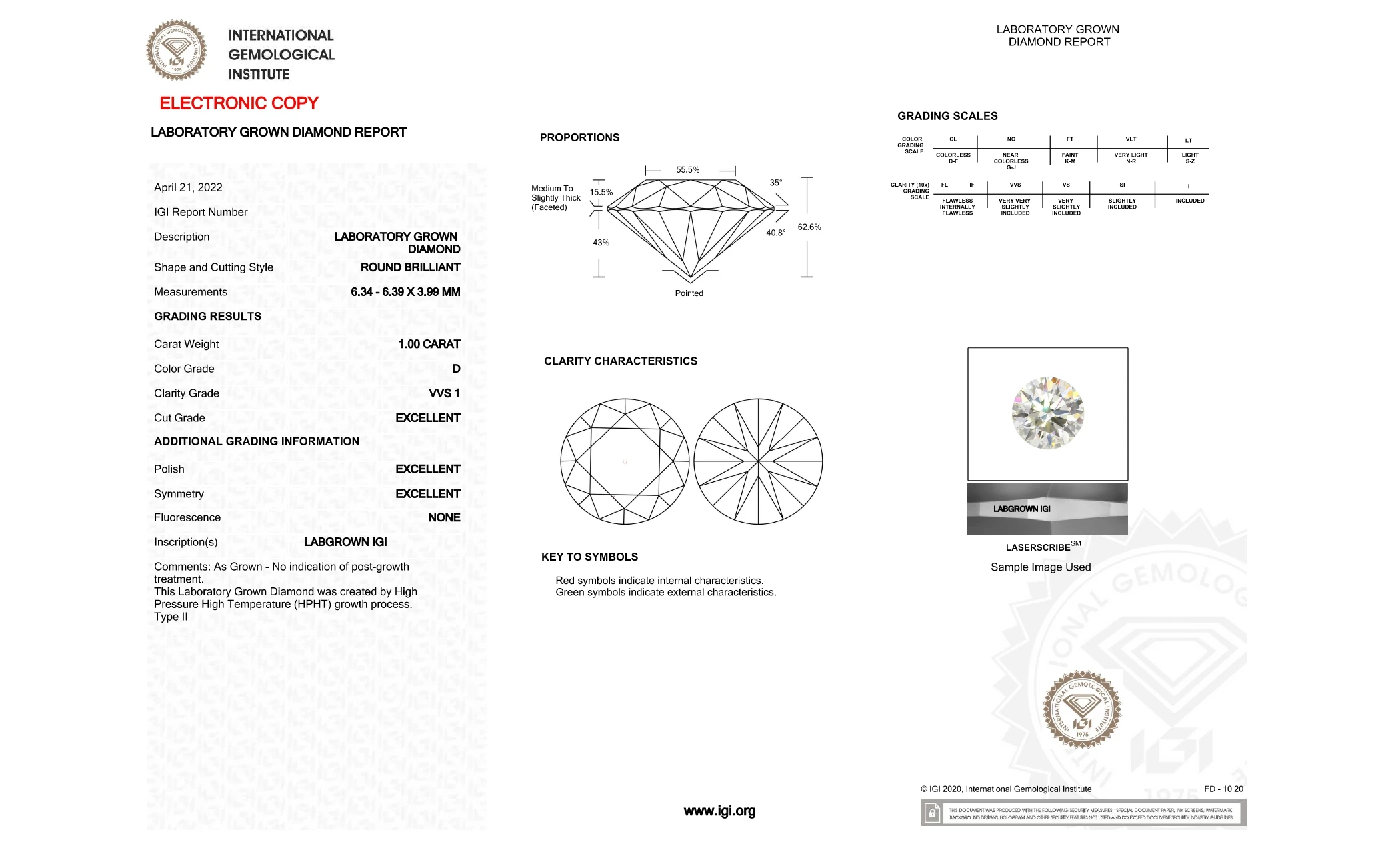 1 Carat D Color VVS1 Clarity Round Brilliant Cut Lab Grown Loose IGI Certified Solitaire Wholesale Diamond For Jewelry