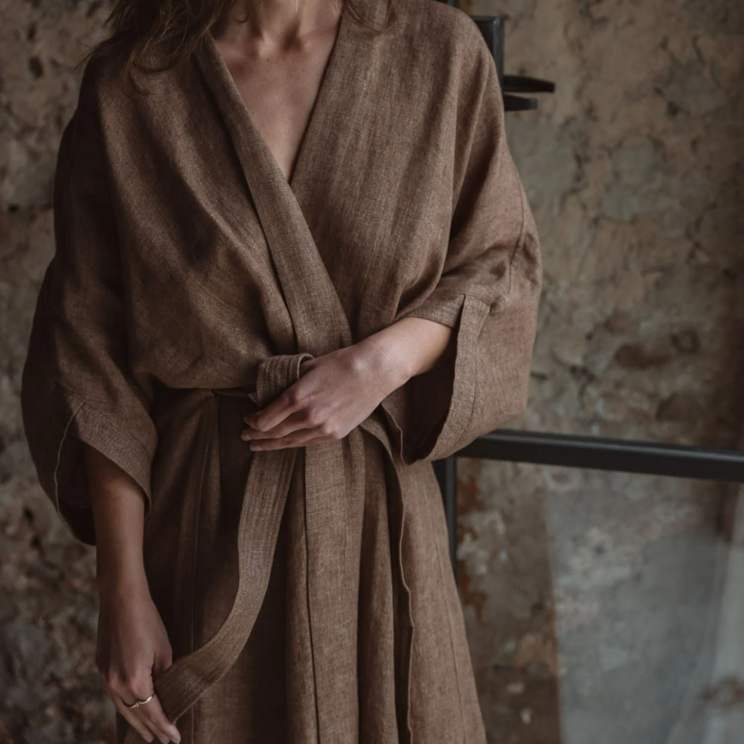 Orange Linen Robe Kimono Bathrobe Kimono Casual Wear Long Robe Dress Ladies Nightwear Made By Zed Aar Exports