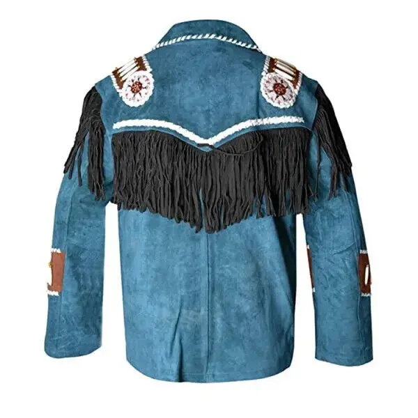 High Top Quality Fringed & Beaded Original Cow Suede Leather Western Style Men Cheap Cowboy Leather Jacket