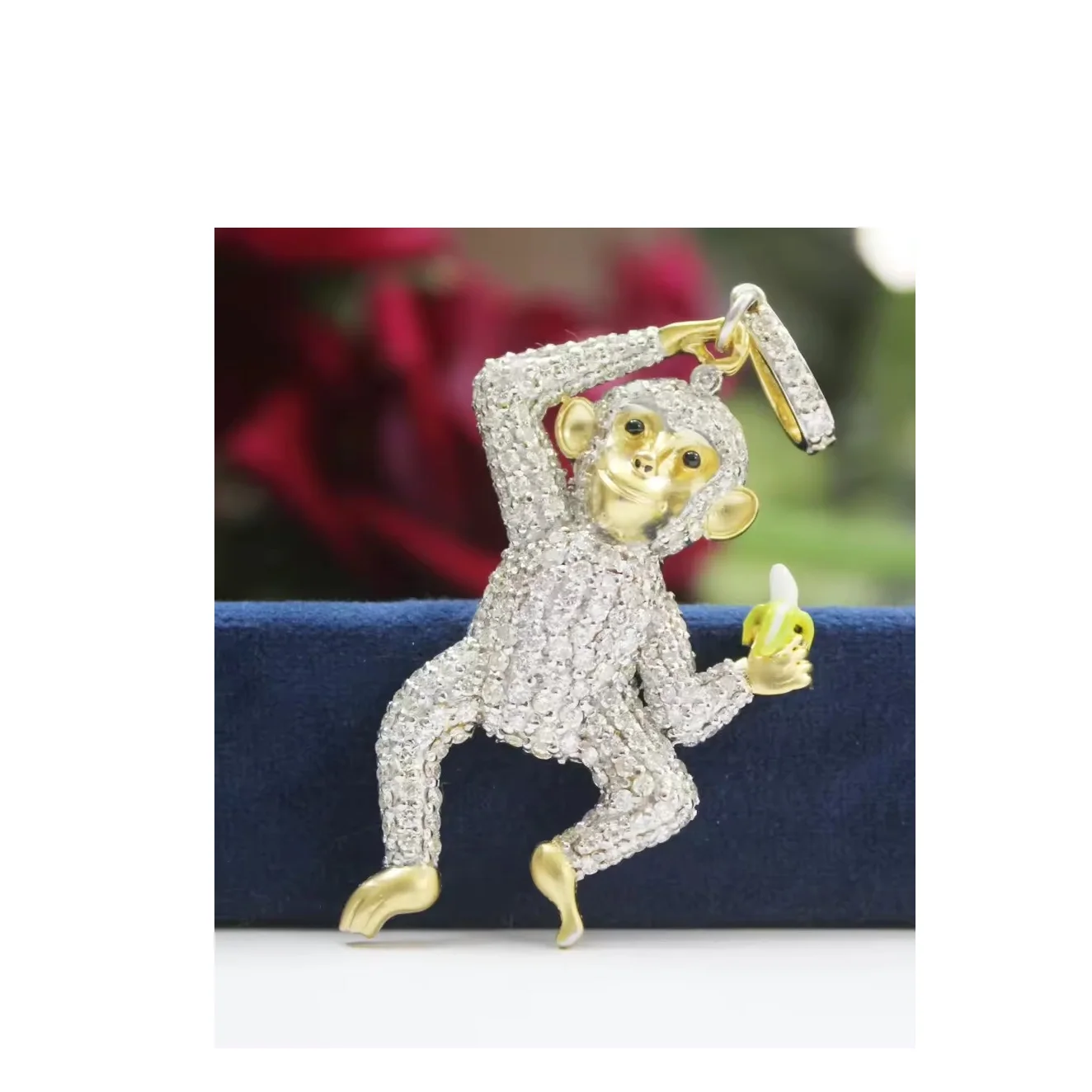 Personalised designer custom monkey pendant 6.51ct Natural Diamond 14k Yellow Gold Enamel Wedding Wedding monkey Pendant