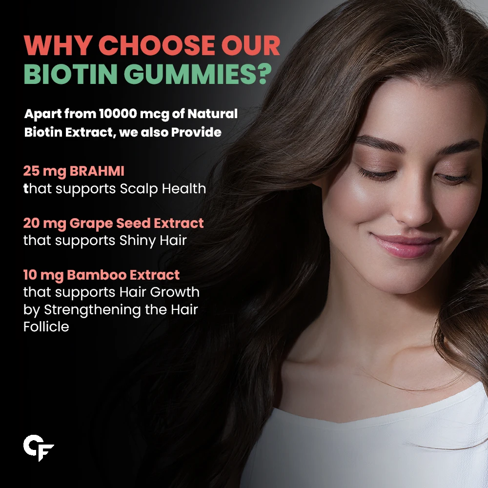 Veg Biotin Skin and Hair Vitamin Gummies Strawberry Flavour for healthy skin, hair and nails