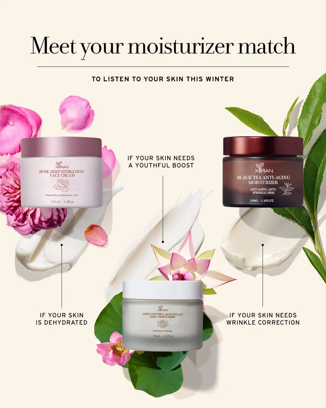 Private Label Natural Black Tea Rose Lotus Vitamin C Anti Aging Firming Face Moisturizer Hydrating Whitening Face Cream