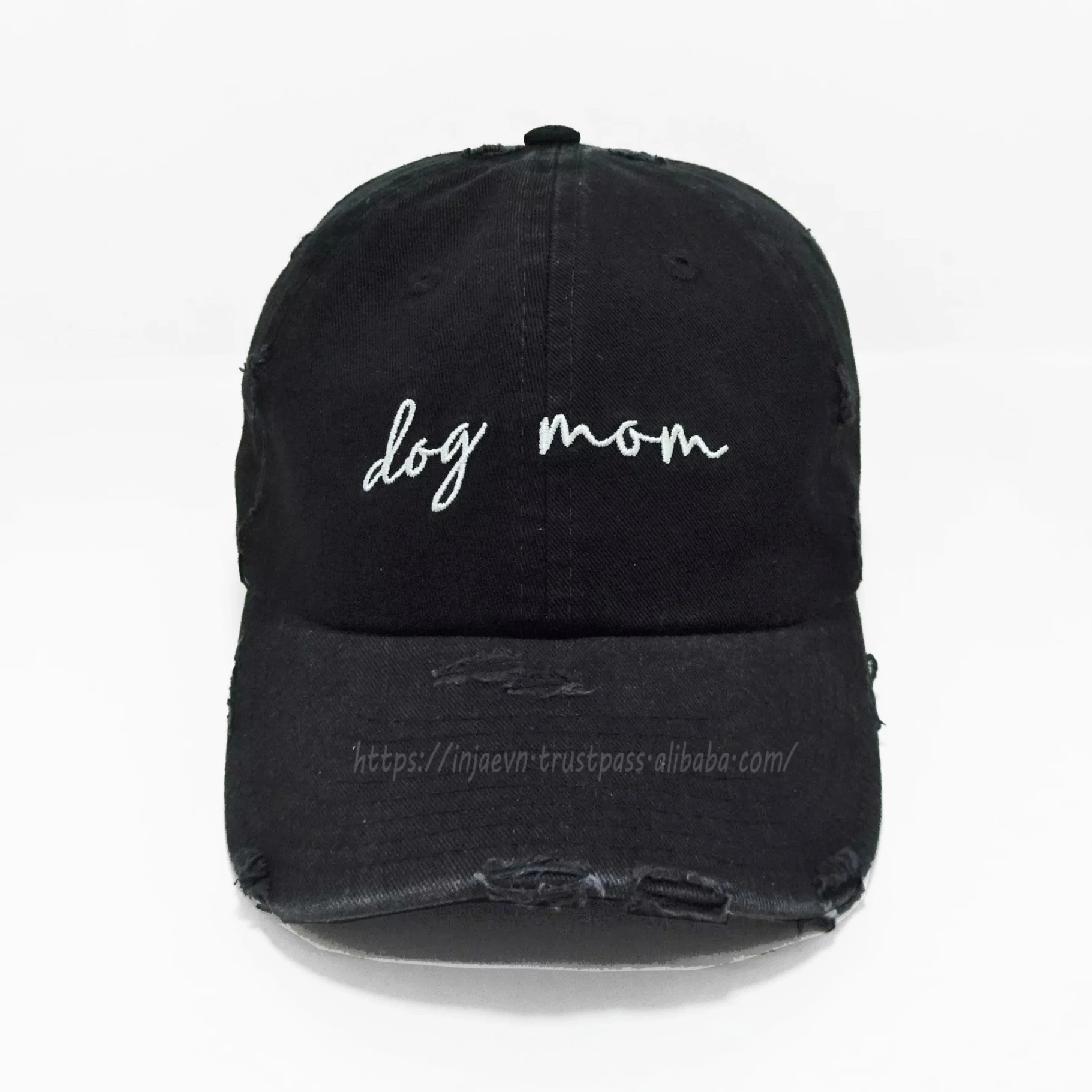 New Design Embroidery Custom Logo Dad Hats Black Distressed Cotton Fabric Baseball Unstructured Form 6 Panel Sport Hats Vietnam