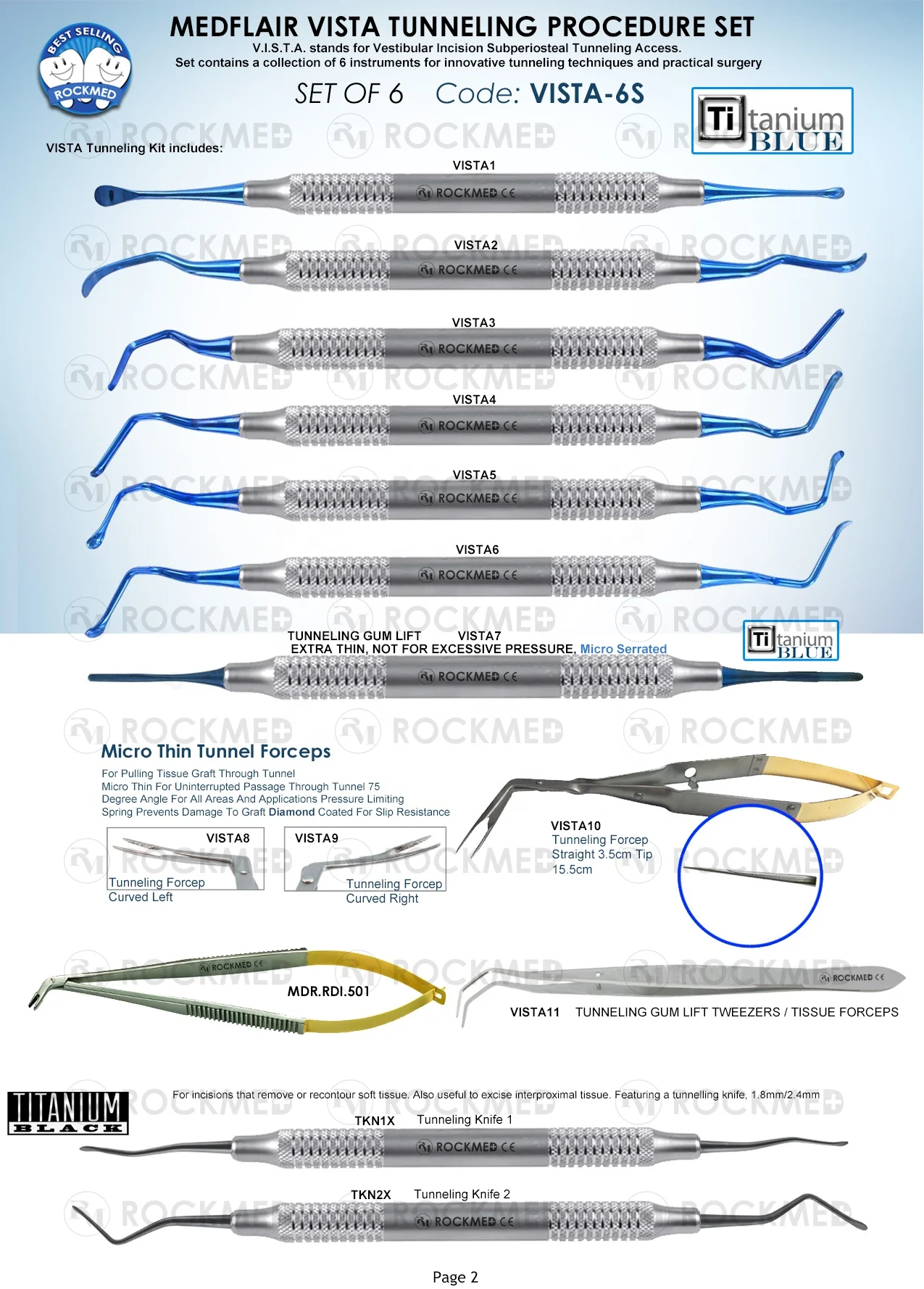 PERIODONTAL MICROSURGERY VISTA TUNNELING INSTRUMENTS KIT BLUE TITANIUM Dental Instruments Pakistan