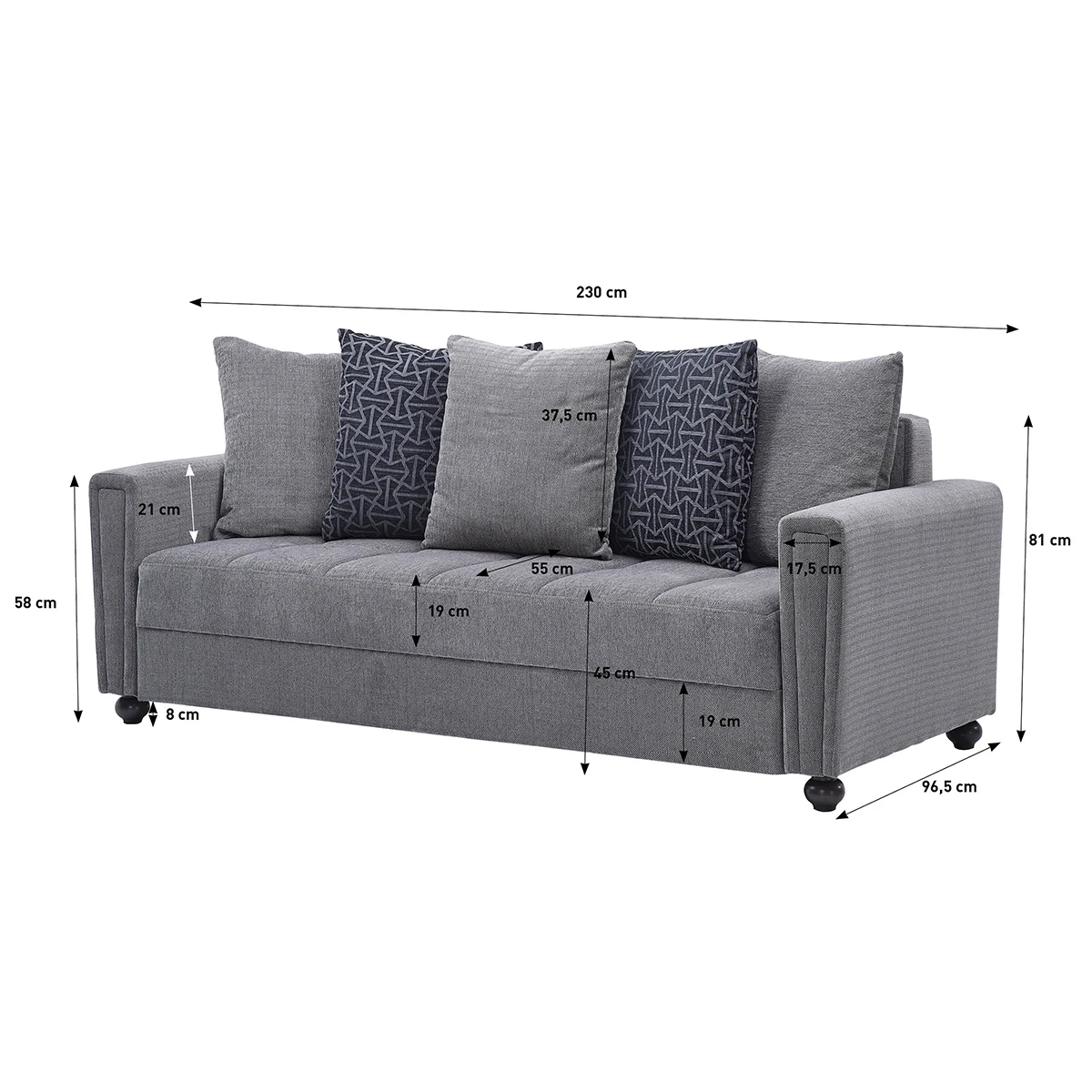 Modern Multifunction Three-Seat Sofa Bed Foldable Velvet Sleeper for Living Room Outdoor Wooden Frame with Fabric Upholstery