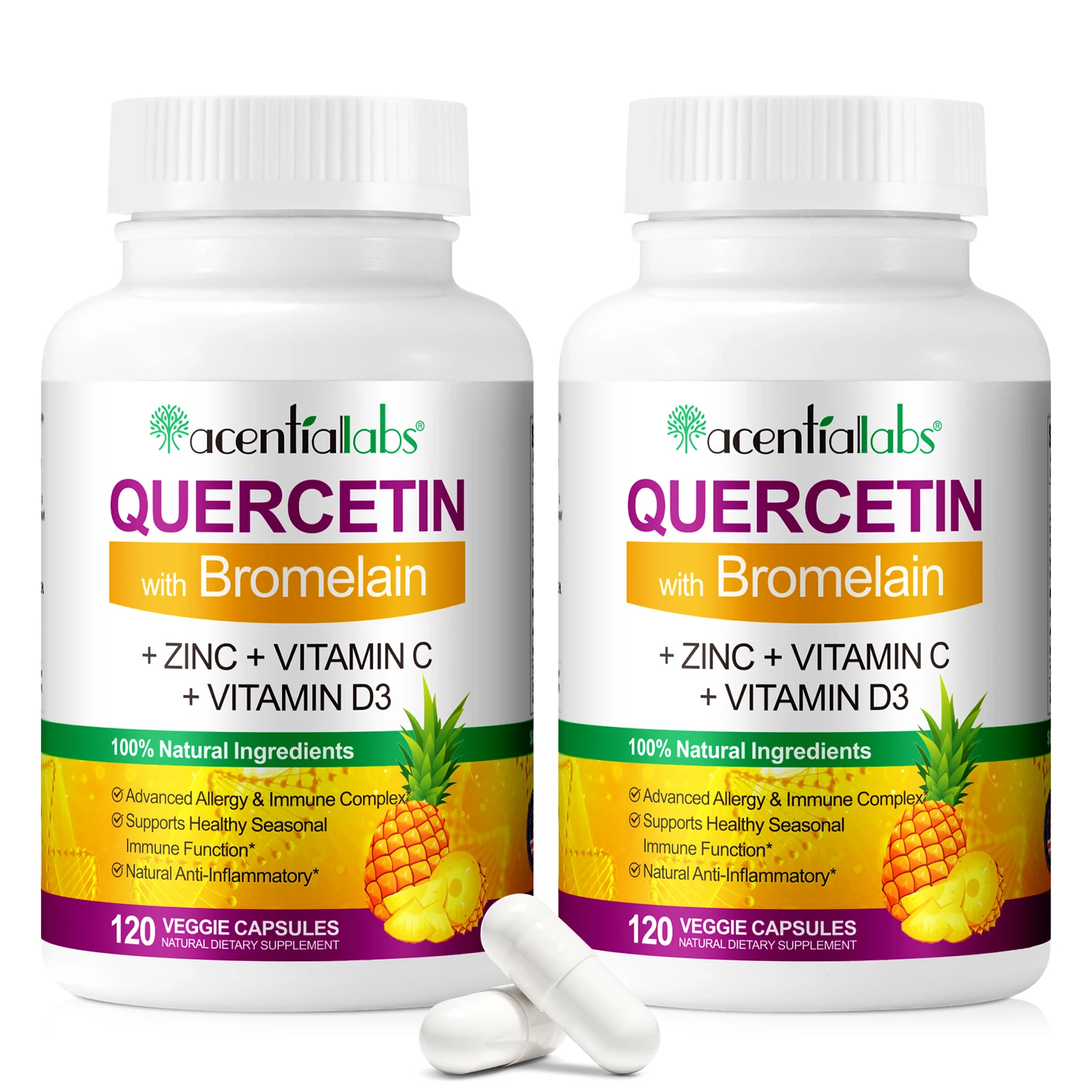 Quercetin Capsules 120 Count Vegetarian Capsules Bioflavonoids Supplement Complex Supports Immune Quercetin With Bromelain