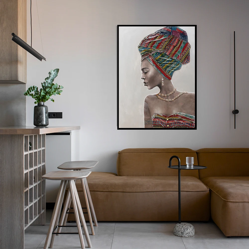 Handmade Oil Painting on Canvas Decoration Wall Hanging Home Decor Wall Art Abstract African Women Figure Living Room