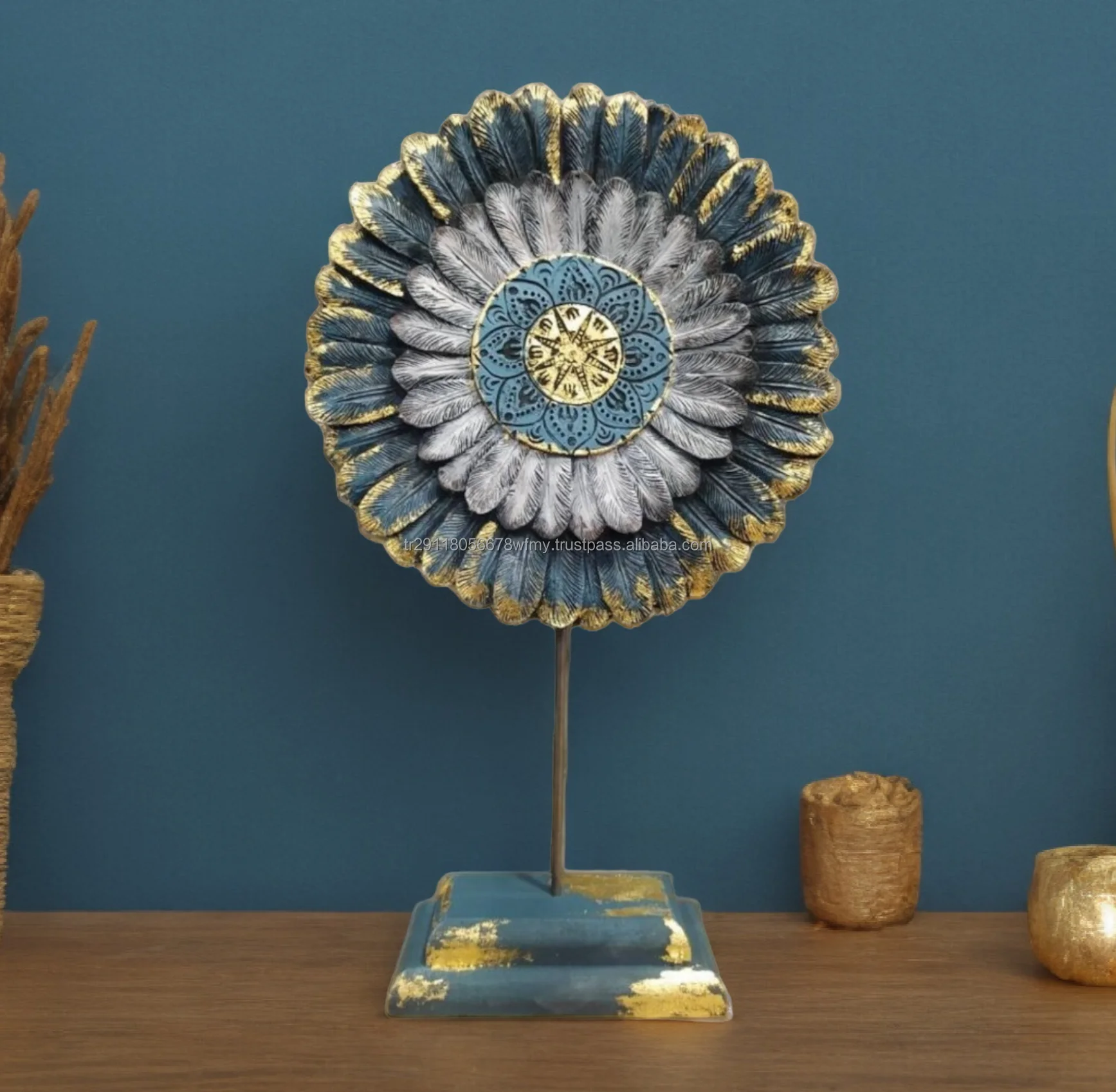 Large Flower of Life Polyester Statue with Pedestal Resin Decorative Home Accessory - Home, Office Hotel Restaurant Decor