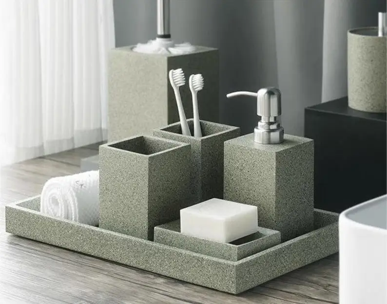 Luxurious Stone Marble Bathroom Accessories - Handmade Useful Dispenser Tumbler Toothbrush Holder Jar Storage Box Soap Dish Tray