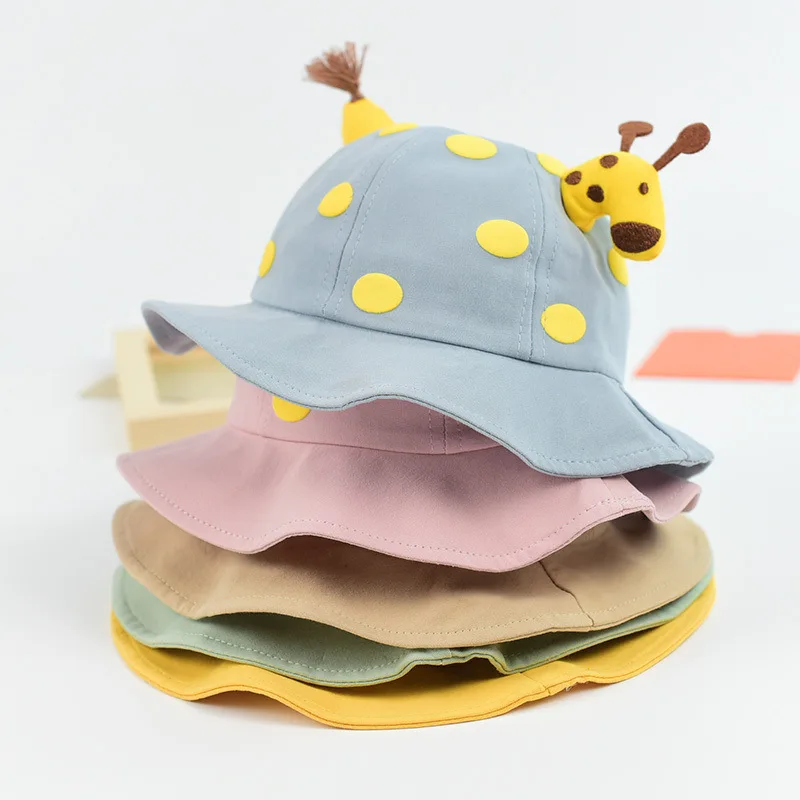 Summer Windproof Boys Girls Fisherman Sunhat Baby bucket Hat with Cartoon giraffe for kids 1-3years