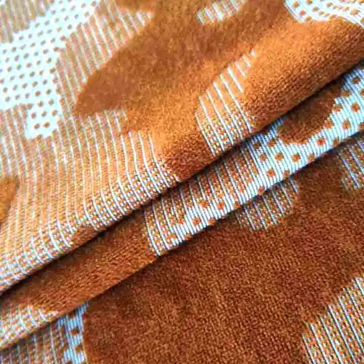 Luxury Camouflage Abstract Jacquard Pattern Velvet Flocking Catonic 100% Polyester Knit Fabric For Cloth