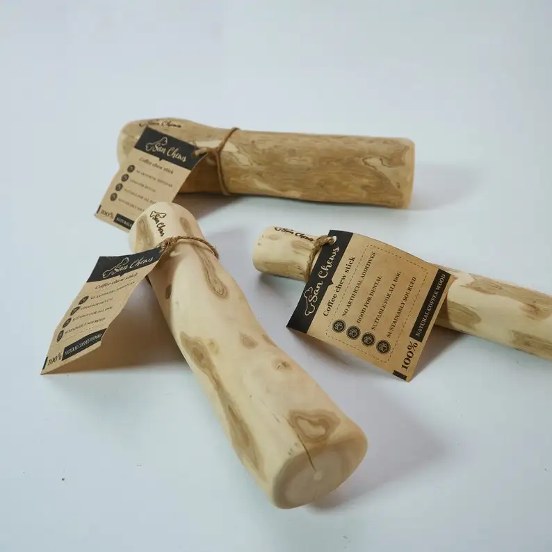 TienPhong 2024 Handmade Natural Coffee Wood Dog Chew Treats Safe Healthy Dog Play Toy Heavy Chewers Java Wood Dog Chew Set of 2