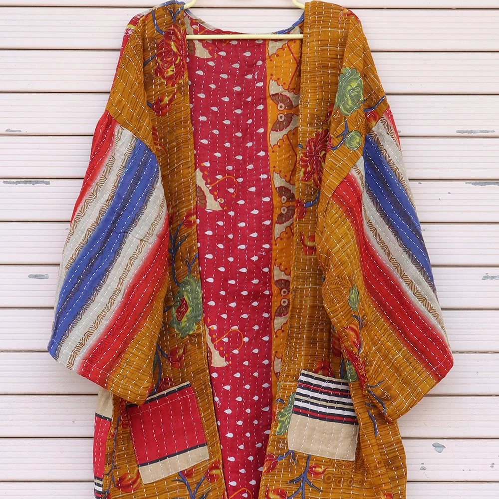 Vintage dress for women kantha jacket old Indian Kantha kimono Retro party long vintage kantha jacket