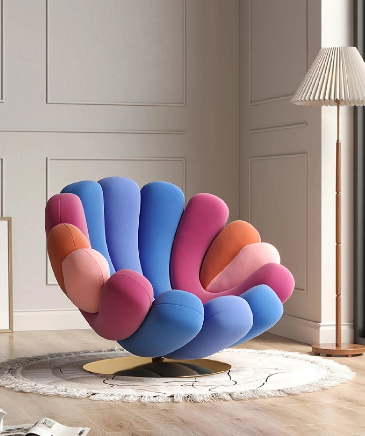 NEWRGY Boconcept Cream White Channeled Pumpkin Shaped Boucle Swivel Lounge Chair With Footstool sofa set furniture living room