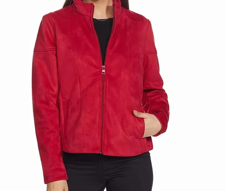 High Quality Woman Red Wool Bomber Jackets Full Sleeves Streetwear Autumn New Best Sale Fashionable Outerwear  Women Jacket