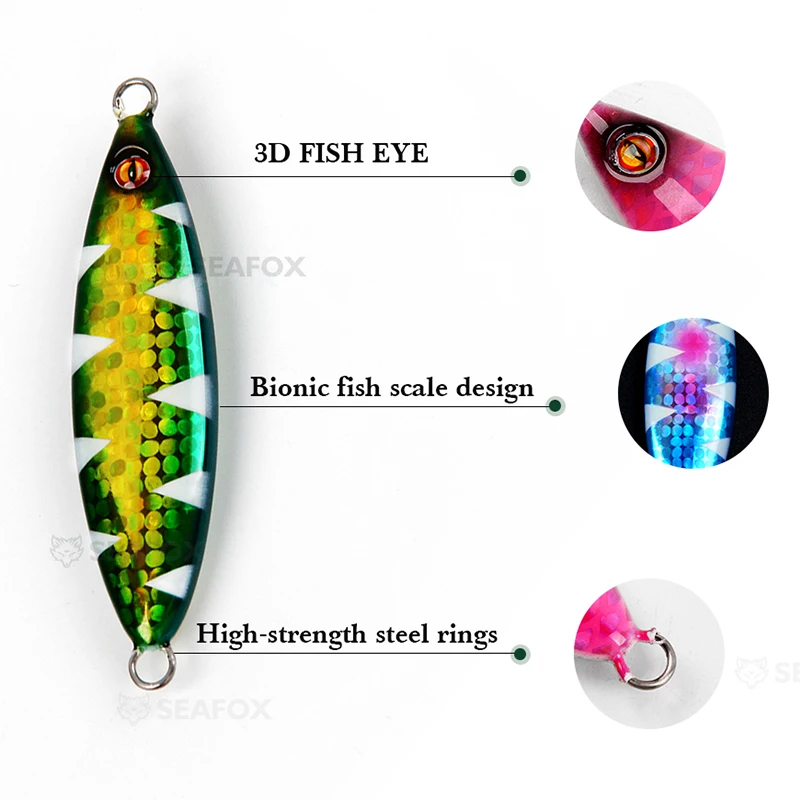 Seafox Ocean Fire Slow Jigging 40g 60g 80g 100g 120g 250g Luminous Squid 3D Eyes Metal Jig Glow in the Dark Fishing Jigs