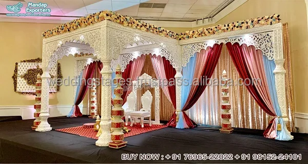 Classic Elephant Teeth Pillars Indoor Wedding Mandap South Indian Elephant Tusk Pillars Mandap Hindu Wedding Elephant Mandap
