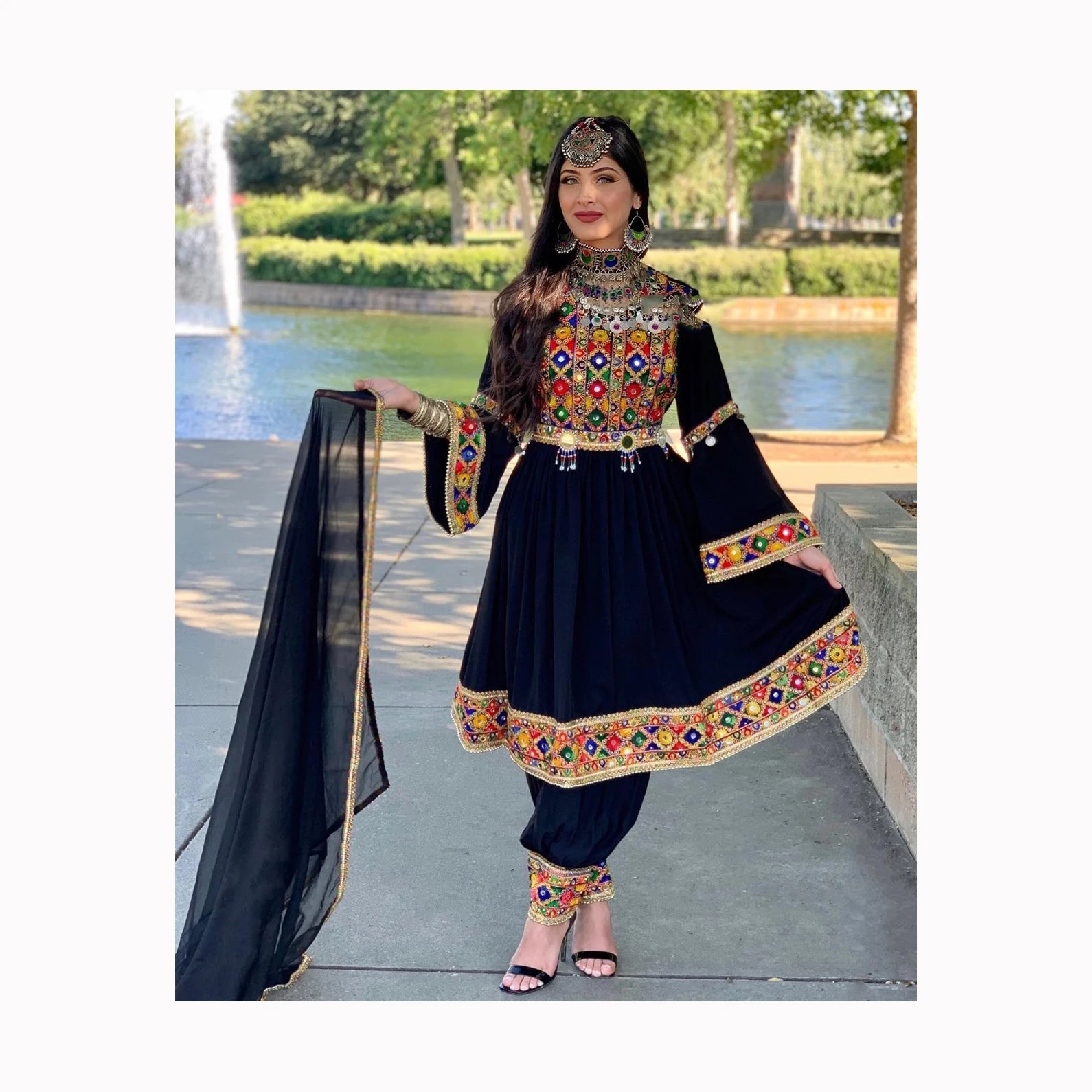 Handmade Balochi Culture Dress - Afghani Style Long Jacket - Vintage Kuchi Jacket - Indo Western Fashion Wear Embroidered Jacket