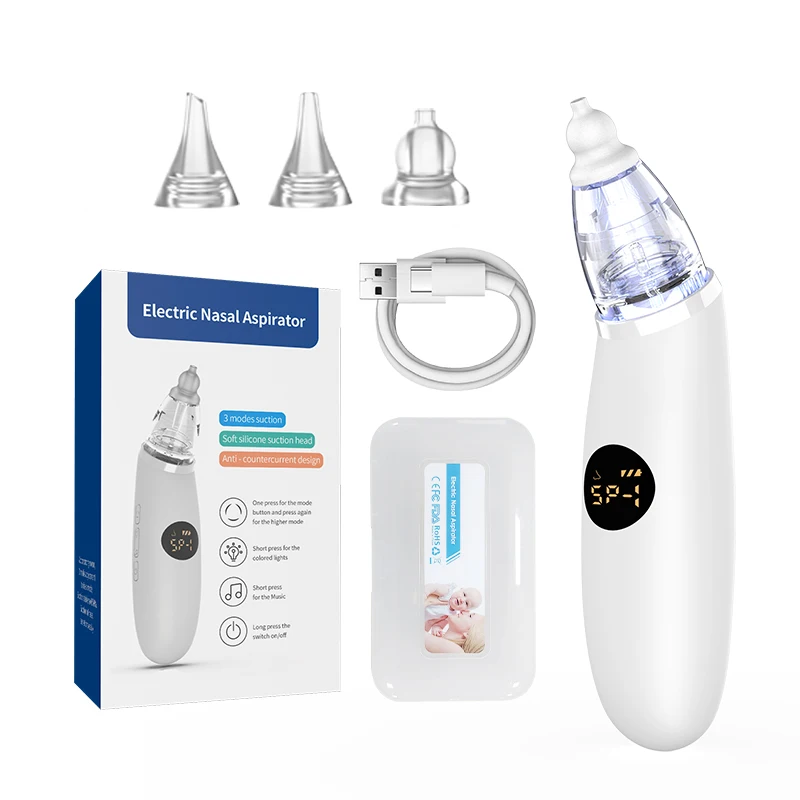 Baby Nasal Aspirator Electric Nose Suction Automatic Nose Cleaner with 3 Silicone Tips 3 Adjustable Suction Level, Music & Light