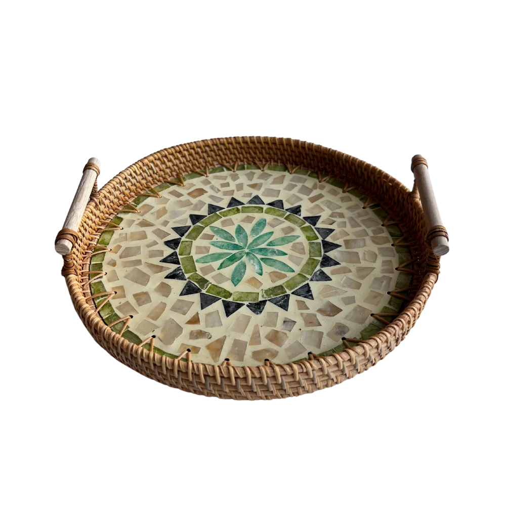 Rattan Decorative Tray Shape Cheap Wholesale Quality Hand Crafted Vintage Serving Type Rattan Tray 4 Made in Vietnam