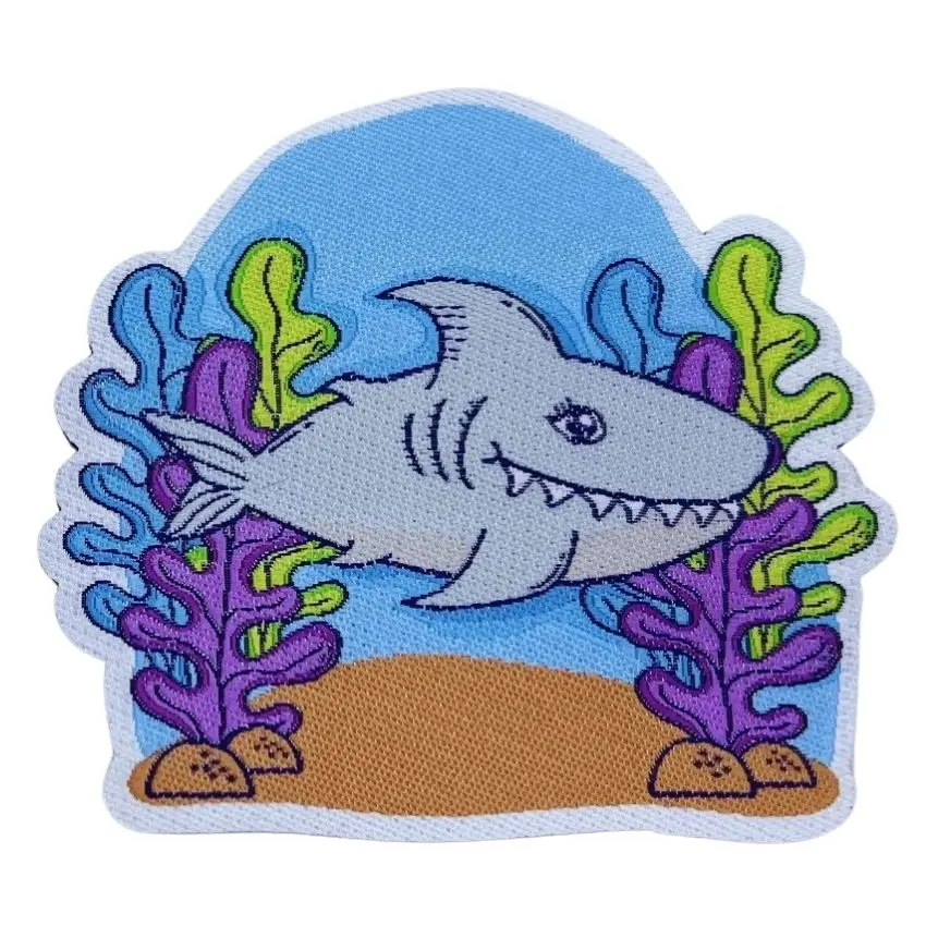 Eco friendly wire custom iron on embroidered woven patches clothes tag