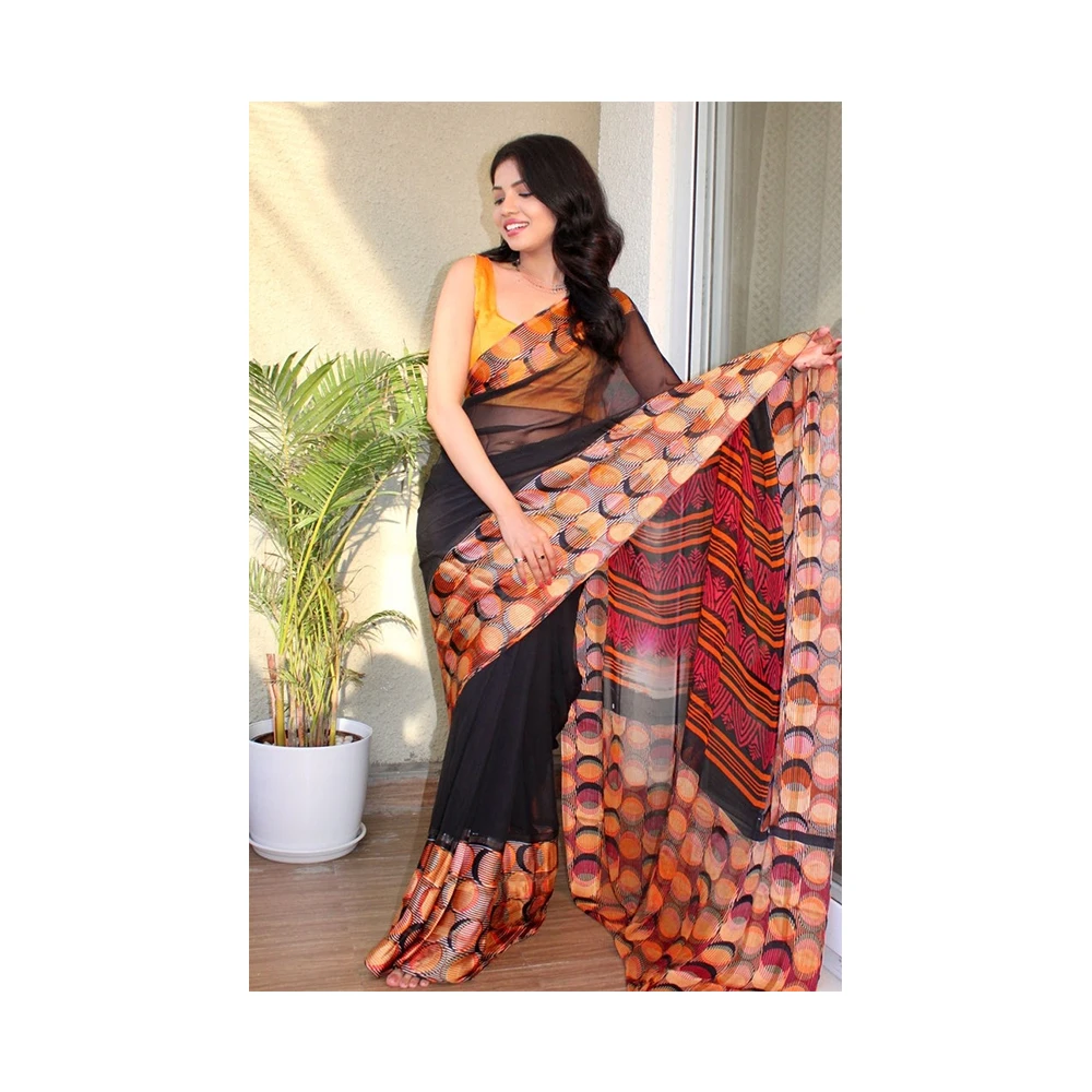 Indian And Pakistani Style Fancy Floral Print Georgette Sari With Blouse Pieces For Daily Wear Saree For Women