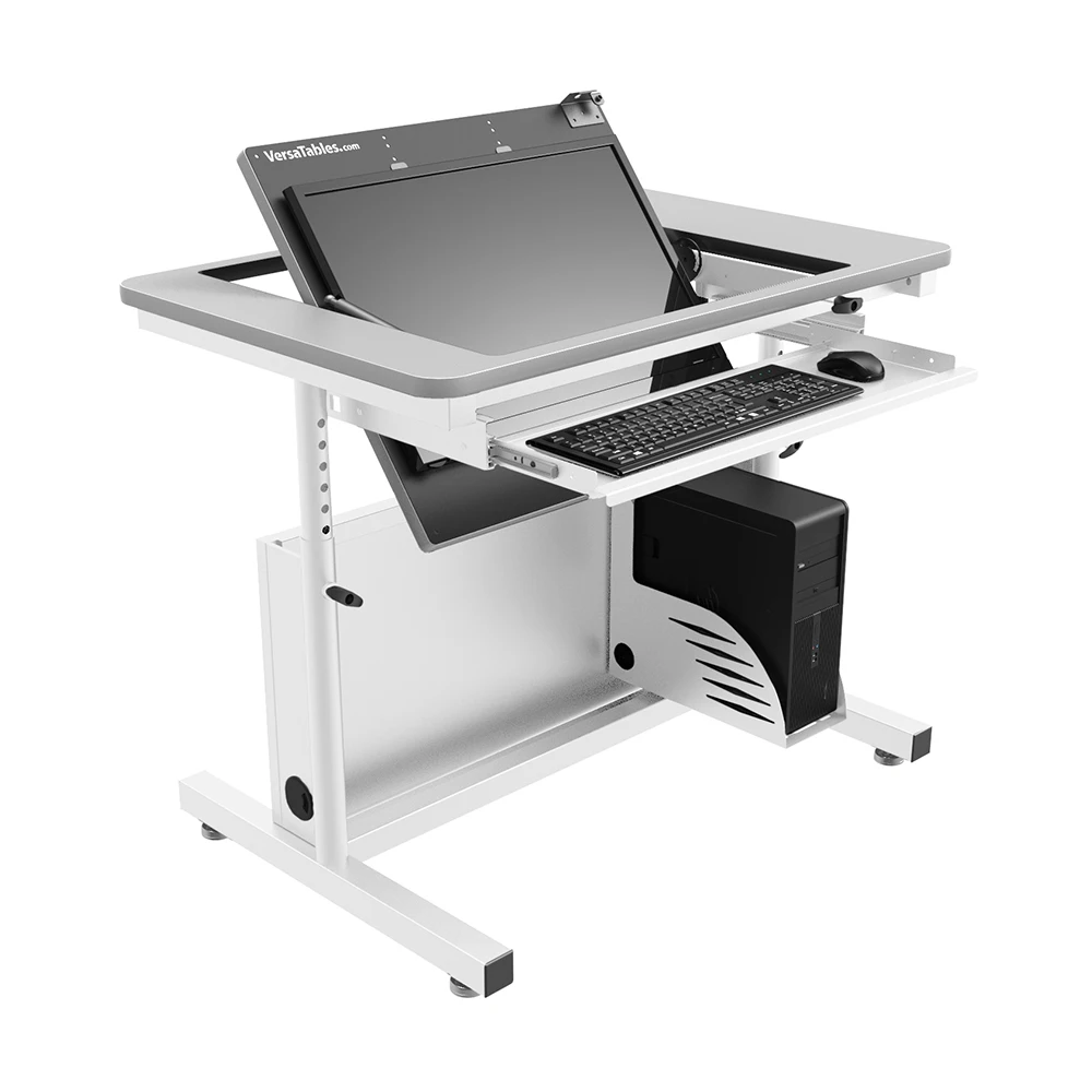 VersaDesk Revolution Adjustable Height Computer Desk  White/Grey