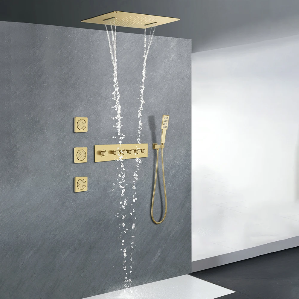 Luxury 23 Inch Multifunctional Waterfall Shower Head System Thermostatic Mixer Valve Diverter SPA Shower Set