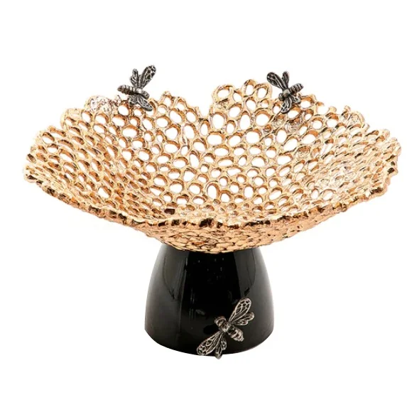 Custom Shape Decorative Handmade Design Melamine Finishing Fruit Salad Serving Bowl Aluminium Metal Rounded Sweet Serving Bowl