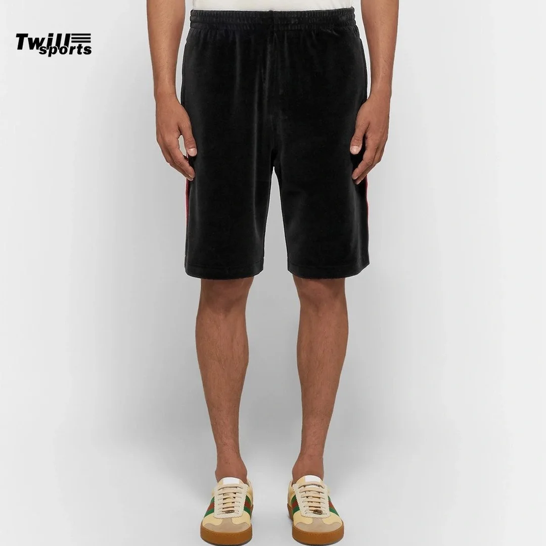 Summer high vibes shorts black velvet with side red line top quality great product for men gym and street wear shorts