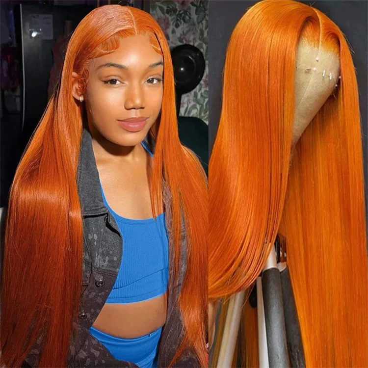 30Inch Ginger Orange Lace Front Human Hair Wigs 13x4 Straight Lace Frontal Wig Brazilian Glueless PrePlucked Wigs For Sale
