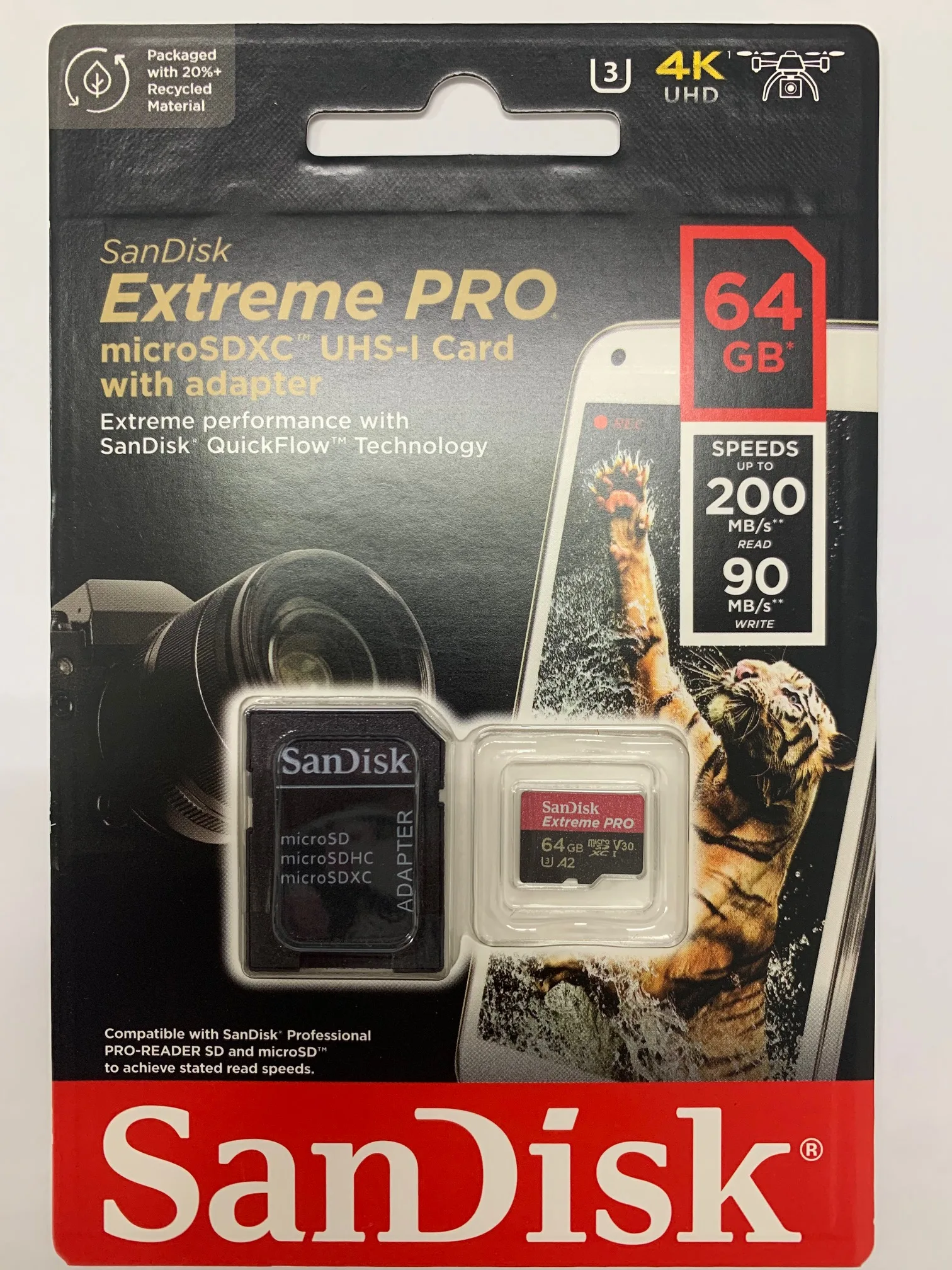100% Original Sandisk SDSQXCU-064G Micro Secure Digital Card U3 A2 64GB R200W90