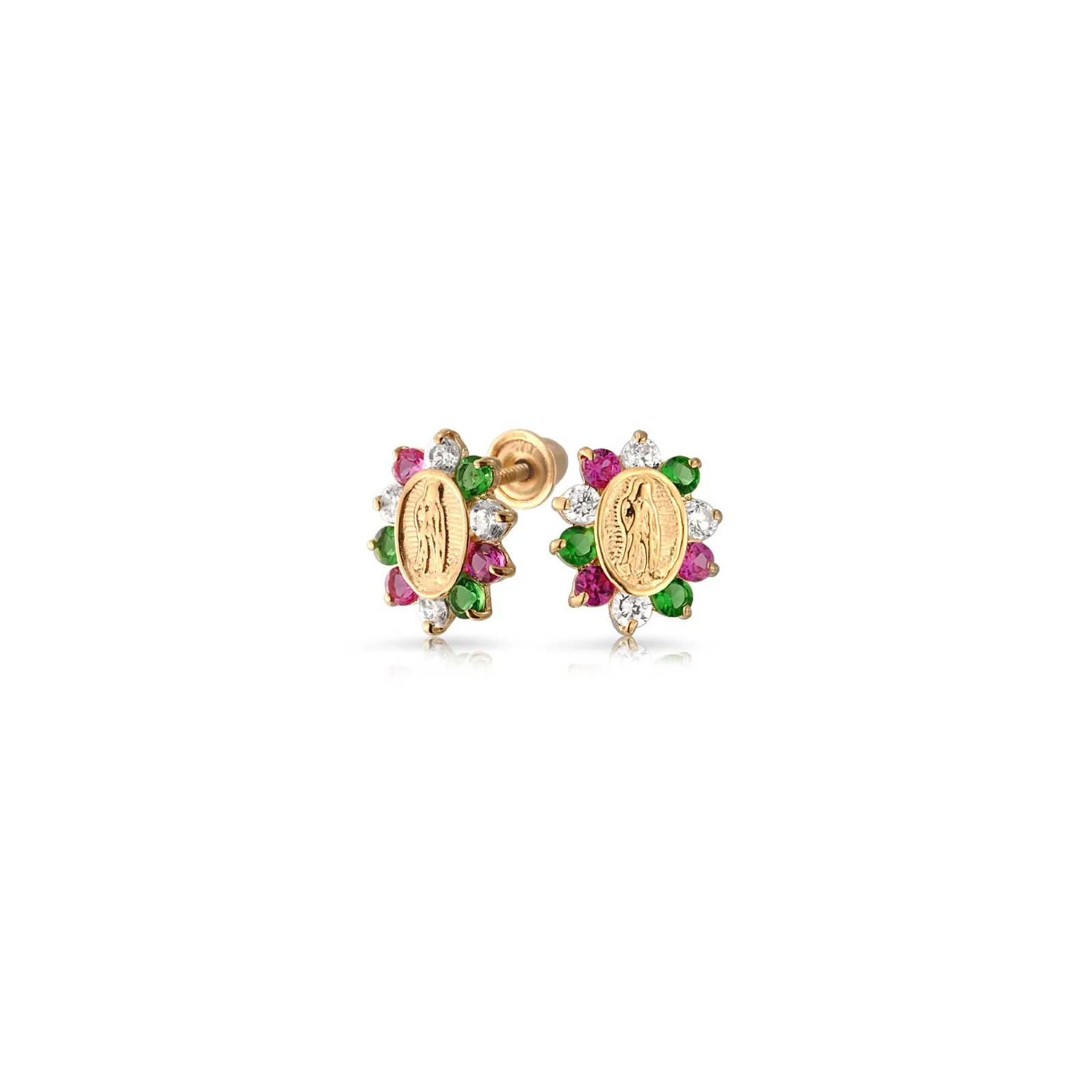 Trending Multi color CZ Studded Virgin Mary Earring for Women Girls Ear Studs Religious Jewelry