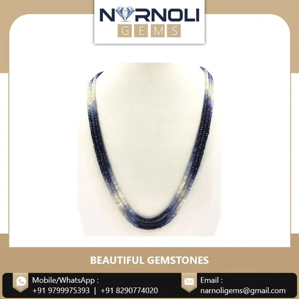 Natural Necklace Sapphire Faceted Beads String 3 lines Gemstone Available At Custom Size