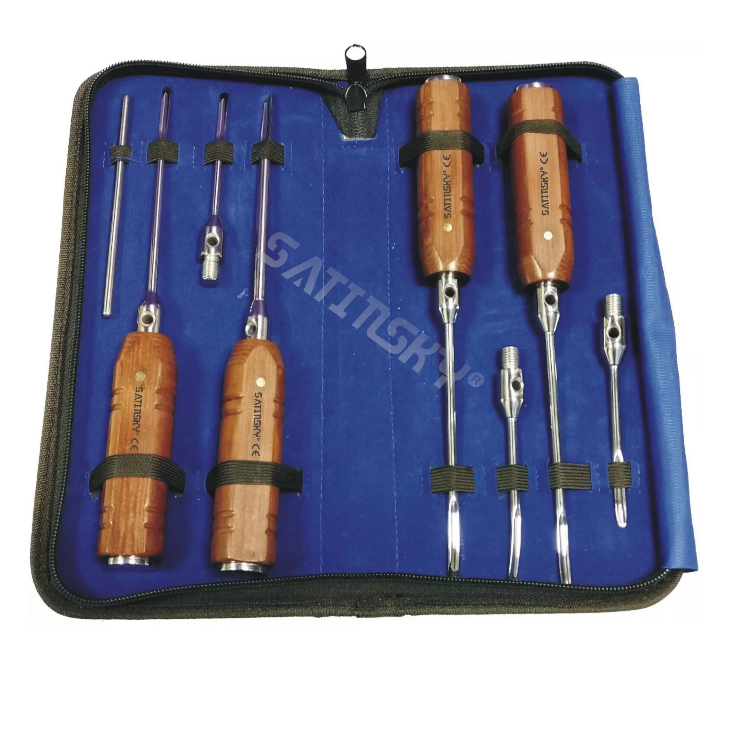 Equine 8 Dental Interchangeable Elevators Set (straight, curved, and concave). lengths (Short OR Long) of Stainless Steel