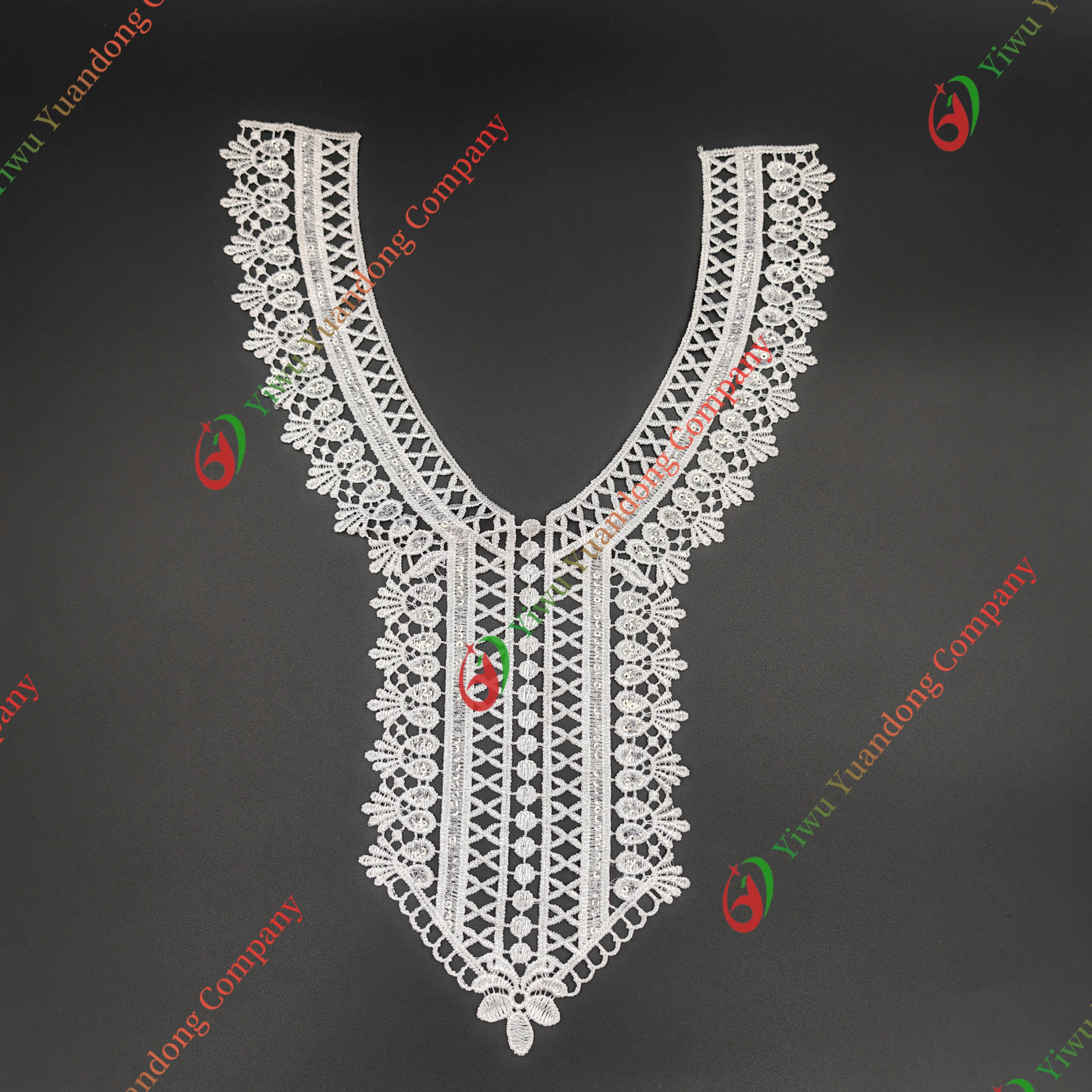 New Embroidered Polyester Chiffon Fabric Neckline Lace Trim with Flowers and Sequins for clothes