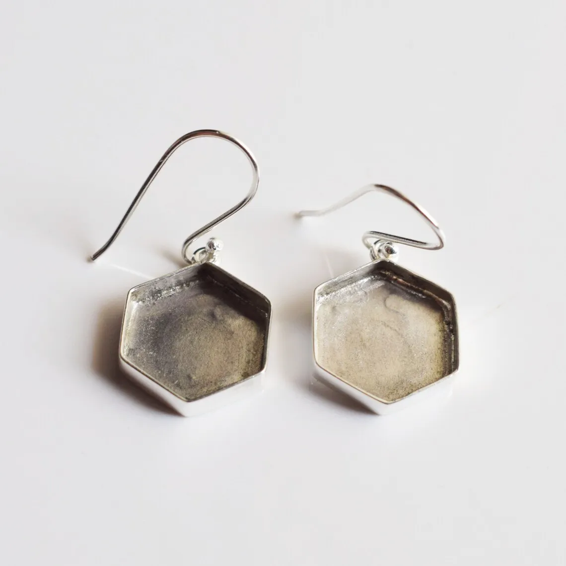 Blank Setting Pair Of Earring Collet 3x3 To 30x30 MM Hexagon Shape Gemstone Bezel Cup Blank 925 Sterling Silver Earring Collet