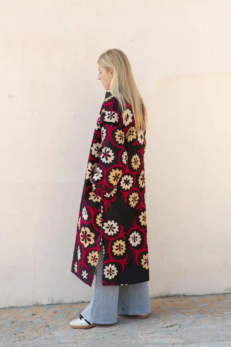 2025 Embroidered Short Jacket Autumn Boho Uzbek Kashmir Crewel Christmas Special Gift Classic Suzani Hand Long Sleeve Jacket